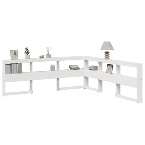 Rantry Kopfteil mit Bücherregal L-Form Weiß 200 cm Massivholz Kiefer Bettkopfplatte Model859254 von Rantry