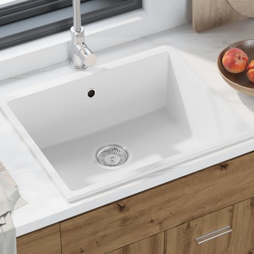 Rantry Küchenspülbecken aus Weißem Granit mit Überlaufloch Küchenspüle Model4012350 von Rantry