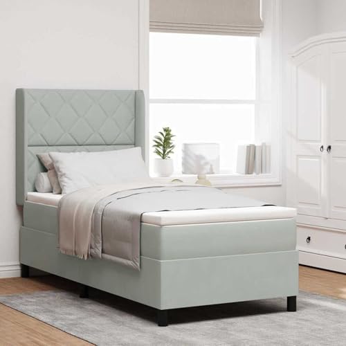Rantry LED Boxspringbett mit Matratze Hellgrau 100 x 200 cm Samt Federbett Model3343910 von Rantry