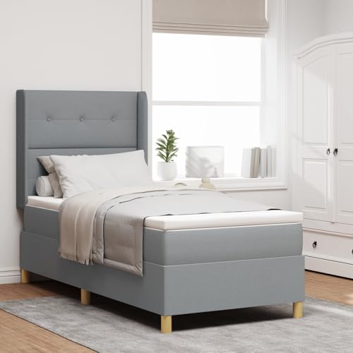 Rantry LED Boxspringbett mit Matratze Hellgrau 100x200 cm Stoff Schlafzimmerbett von Rantry