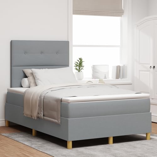 Rantry LED Boxspringbett mit Matratze Hellgrau 120x200 cm Stoff Schlafzimmerbett von Rantry