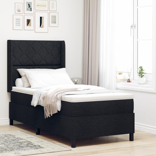 Rantry LED Boxspringbett mit Matratze Schwarz 100x200 cm Stoff Schlafzimmerbett von Rantry