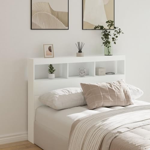 Rantry LED-Kopfteil mit Ablagen Weiß 140x17x102 cm Nachttisch Model839196 von Rantry