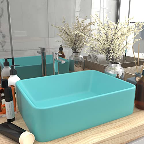 Rantry Luxus Waschbecken Matt Hellgrün 41x30x12cm Keramik Contertop Waschbecken Waschbecken Gefäß Waschbecken für WC Waschtisch Schrank Badezimmer Waschbecken für kleine Garderobe Badezimmer von Rantry