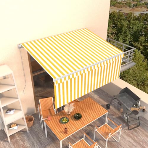 Rantry Markise Manuell Einziehbar mit Rollo 3,5x2,5 m Gelb & Weiß Standmarkise Model3069278 von Rantry