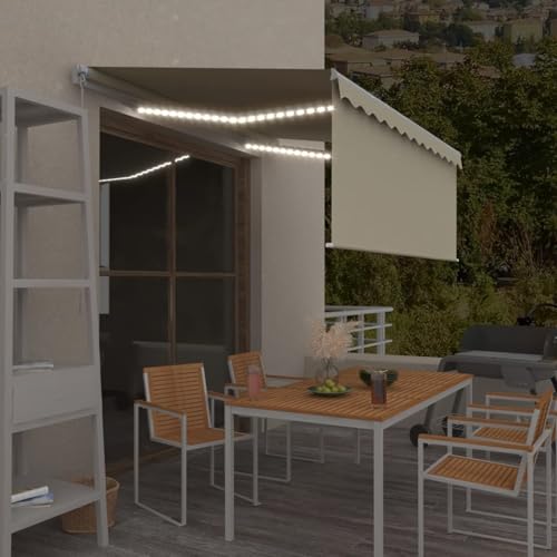 Rantry Markise Manuell Einziehbar mit Rollo & LED 3x2,5 m Creme Standmarkise Model3069262 von Rantry