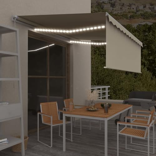Rantry Markise Manuell Einziehbar mit Rollo & LED 4x3 m Creme Standmarkise Model3069302 von Rantry