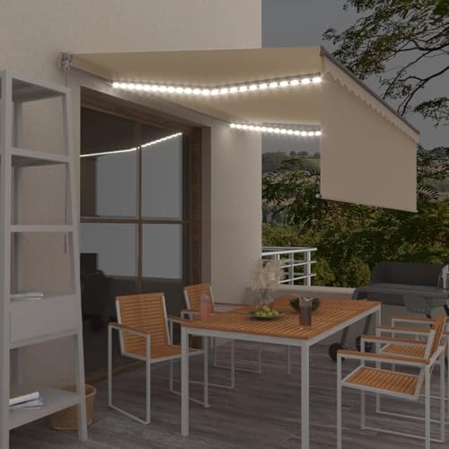 Rantry Markise Manuell Einziehbar mit Rollo & LED 4x3 m Creme Standmarkise Model3069422 von Rantry
