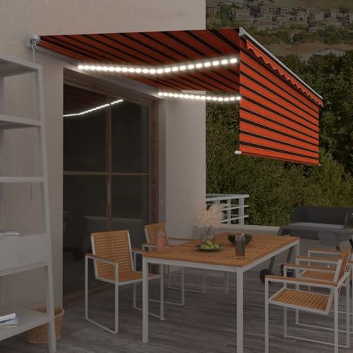 Rantry Markise Manuell Einziehbar mit Rollo & LED 4x3 m Orange & Braun Standmarkise Model3069305 von Rantry