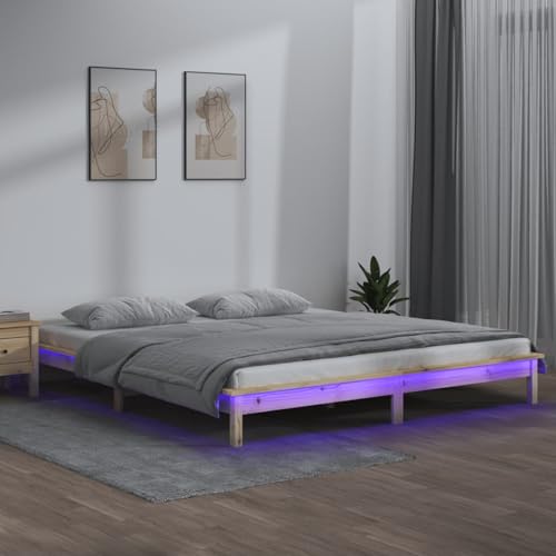 Rantry Massivholzbett mit LEDs 150x200 cm Gästebett Model820611 von Rantry