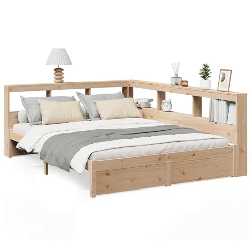 Rantry Massivholzbett mit Regal ohne Matratze 140x190 cm Kiefernholz Holzbett Familienbett von Rantry