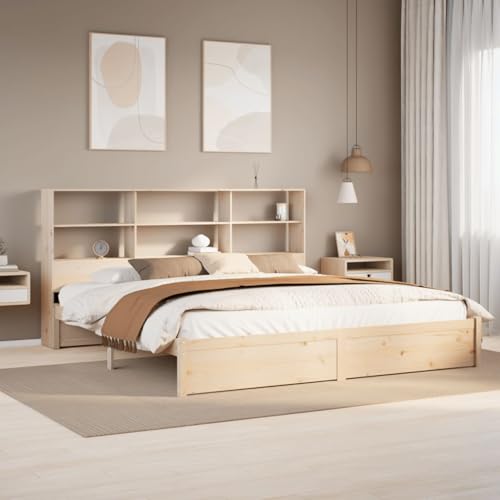 Rantry Massivholzbett mit Regal ohne Matratze 180x200 cm Kiefer Gästebett Model3322399 von Rantry
