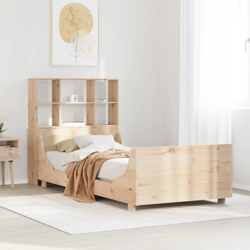 Rantry Massivholzbett mit Regal ohne Matratze 90x200 cm Massivholz Gästebett Model3323815 von Rantry