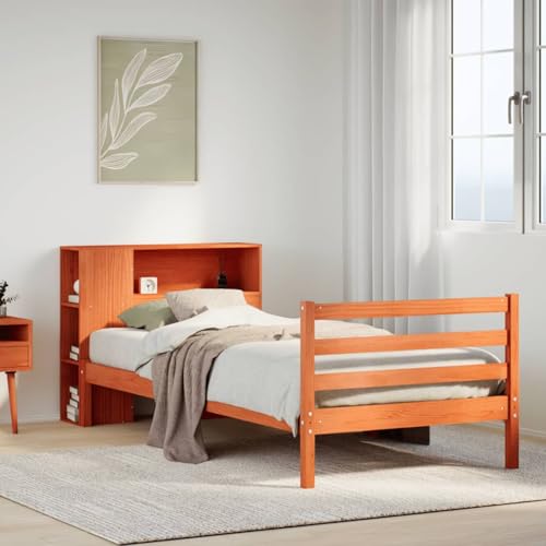 Rantry Massivholzbett mit Regal ohne Matratze Wachsbraun 100x200 cm Gästebett Model3321882 von Rantry