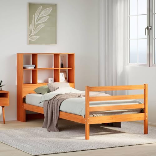 Rantry Massivholzbett mit Regal ohne Matratze Wachsbraun 100x200 cm Gästebett Model3321915 von Rantry