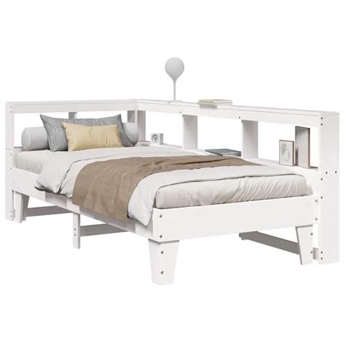 Rantry Massivholzbett mit Regal ohne Matratze Weiß 100x200 cm Kiefer Gästebett Model3324545 von Rantry