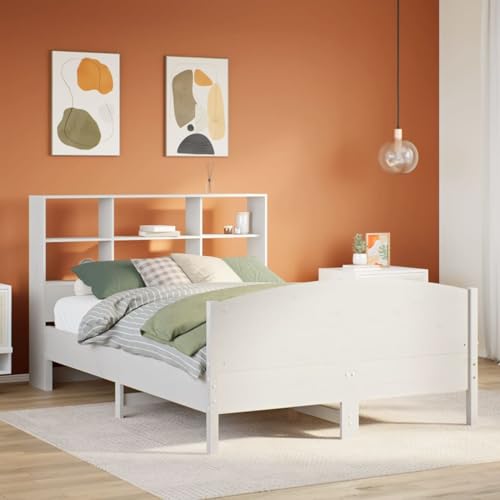 Rantry Massivholzbett mit Regal ohne Matratze Weiß 120x190 cm Kiefer Gästebett Model3323117 von Rantry