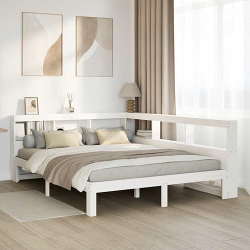 Rantry Massivholzbett mit Regal ohne Matratze Weiß 140x190 cm Kiefer Gästebett Model3324395 von Rantry
