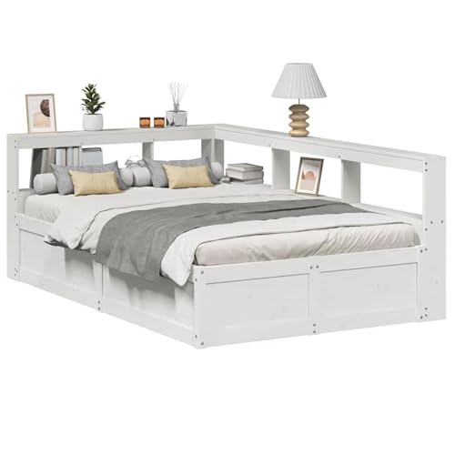 Rantry Massivholzbett mit Regal ohne Matratze Weiß 140x190 cm Kiefer Gästebett Model3324473 von Rantry
