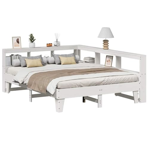 Rantry Massivholzbett mit Regal ohne Matratze Weiß 150x200 cm Kiefer Gästebett Model3324536 von Rantry