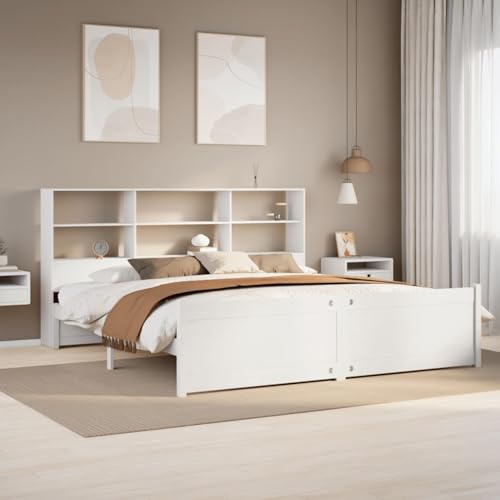 Rantry Massivholzbett mit Regal ohne Matratze Weiß 180x200 cm Kiefer Gästebett Model3322478 von Rantry