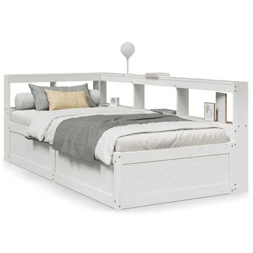 Rantry Massivholzbett mit Regal ohne Matratze Weiß 75x190 cm Kiefer Gästebett Model3324485 von Rantry