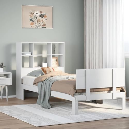 Rantry Massivholzbett mit Regal ohne Matratze Weiß 90x190 cm Kiefer Gästebett Model3322653 von Rantry