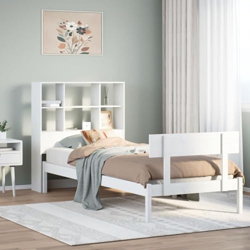 Rantry Massivholzbett mit Regal ohne Matratze Weiß 90x200 cm Kiefer Gästebett Model3321803 von Rantry