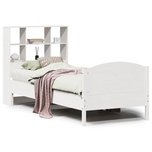 Rantry Massivholzbett mit Regal ohne Matratze Weiß 90x200 cm Kiefer Gästebett Model3323123 von Rantry