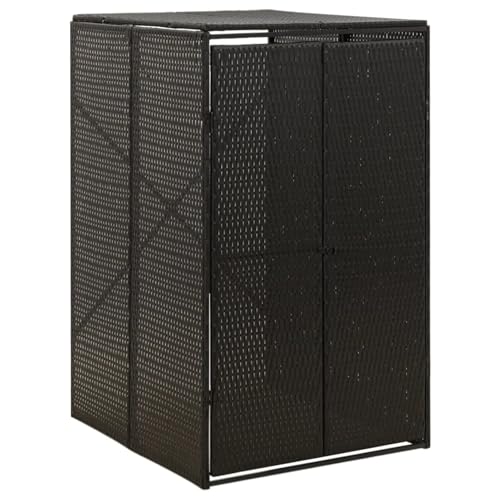 Rantry Mülltonnenbox für 1 Tonne Schwarz 70x80x117 cm Poly Rattan Mülltonnenschuppen Model319860 von Rantry