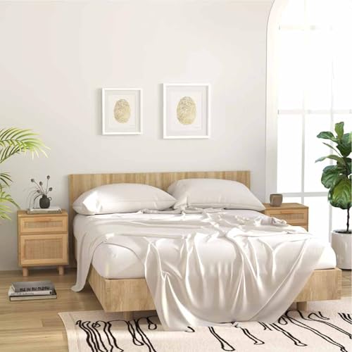 Rantry Nachttische 2 STK. Braun Massivholz Kiefer und Natur-Rattan Nachttisch Model345611 von Rantry