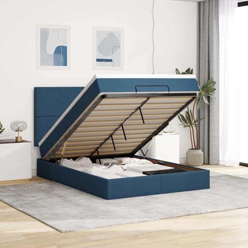 Rantry Ottoman-Bett mit Matratze Blau 140x200 cm Stoff Gästebett Model3313084 von Rantry