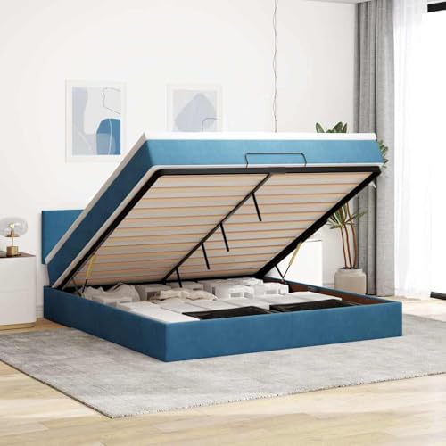 Rantry Ottoman-Bett mit Matratze & LEDs Dunkelblau 160x200 cm Samt Gästebett Model3312564 von Rantry