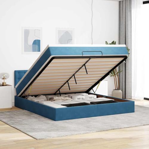 Rantry Ottoman-Bett mit Matratze & LEDs Dunkelblau 180x200 cm Samt Gästebett Model3312786 von Rantry
