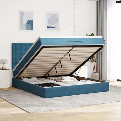 Rantry Ottoman-Bett mit Matratzen Dunkelblau 160x200 cm Samt Gästebett Model3313629 von Rantry