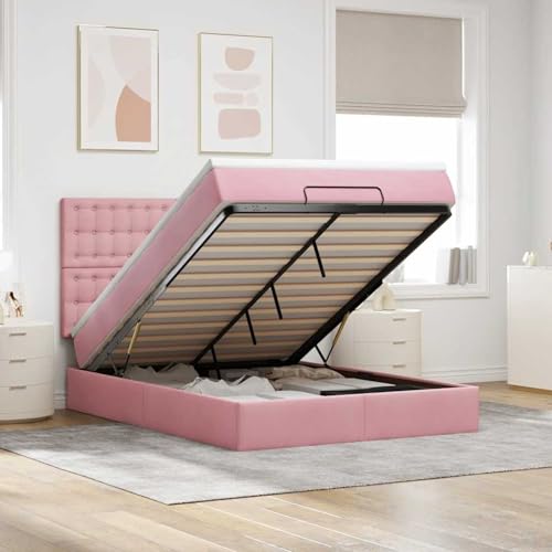 Rantry Ottoman-Bett mit Matratzen & LEDs Rosa 140x200 cm Samt Gästebett Model3314473 von Rantry