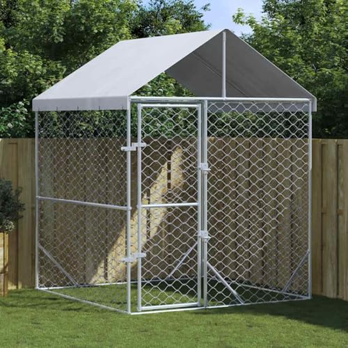 Rantry Outdoor-Hundezwinger mit Dach Silber 2x2x2,5 m Verzinkter Stahl Hundehütte Outdoor Model153675 von Rantry