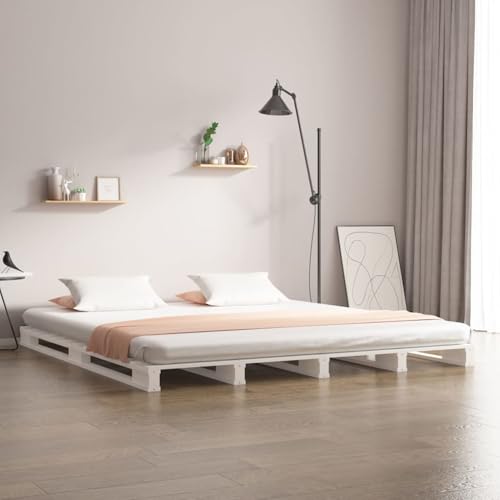 Rantry Palettenbett Weiß 140x190 cm Massivholz Kiefer Gästebett Model821438 von Rantry