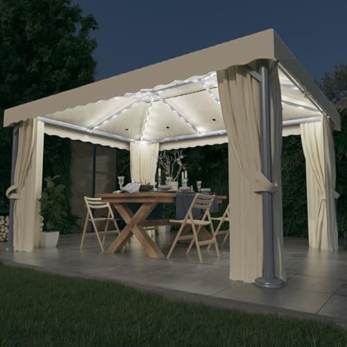 Rantry Pavillon mit Vorhängen & LED-Lichterketten 4x3 m Cremeweiß Vorhang Model3070353 von Rantry