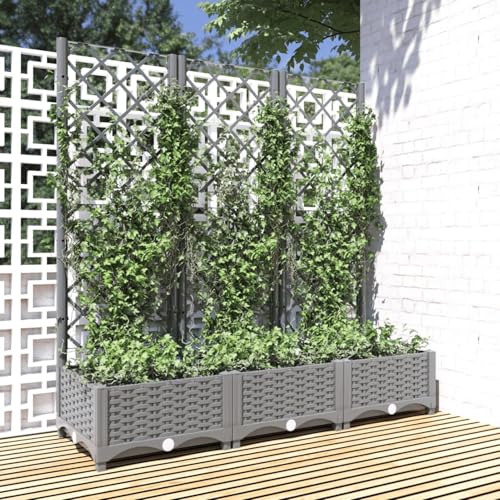Rantry Pflanzkübel mit Rankgitter Hellgrau 120x40x121,5 cm PP Blumentopf Rasen und Gartenarbeit Model153273 von Rantry