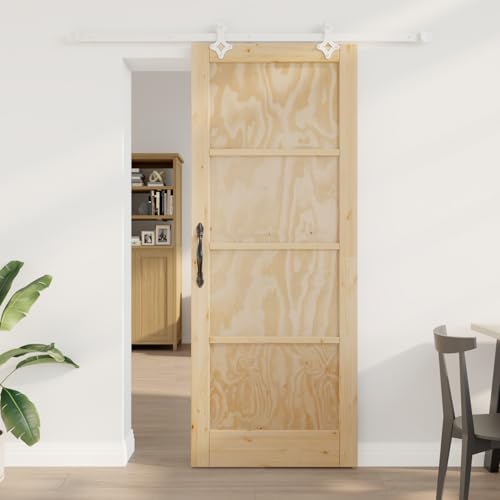 Rantry Schiebetür mit Beschlagsatz 83x211 cm Massivholz Kiefer, Innentür 'ORKDAL'83x211x4 cm Massivholz Kiefer Schiebetüren Komplettset Model3333562 von Rantry