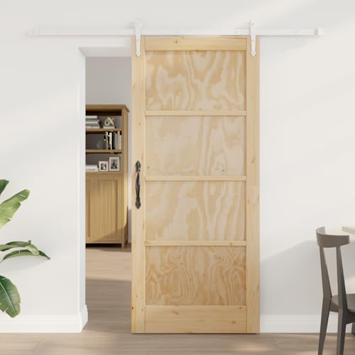 Rantry Schiebetür mit Beschlagsatz 86x198.5 cm Massivholz Kiefer, Innentür „ORKDAL“ 86x198.5x4 cm Massivholz Kiefer Schiebetüren Komplettset Model3333762 von Rantry
