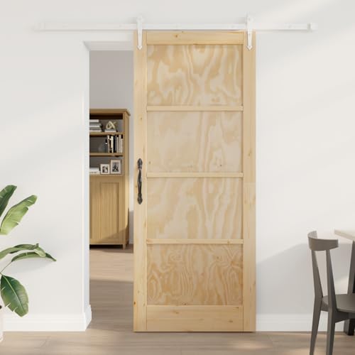 Rantry Schiebetür mit Hardware-Set 86x211 cm Massivholz Kiefer, Innentür 'ORKDAL'86x211x4 cm Massivholz Kiefer Schiebetüren Komplettset Model3333764 von Rantry