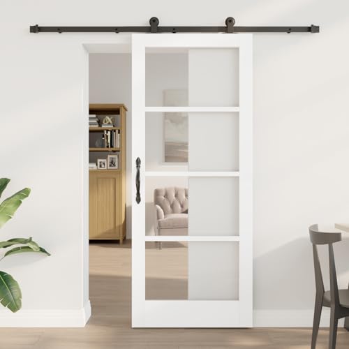 Rantry Schiebetür mit Hardware-Set 'ORKDAL'Weiße Massivholz & Glas, Innentür mit Glas 'ORKDAL'Weiß 83x202x4 cm Schiebetüren Komplettset Model3332026 von Rantry