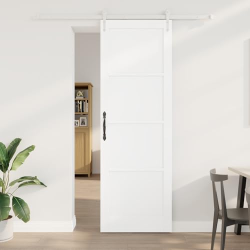 Rantry Schiebetür mit Montage-Set Weiß 78x232 cm Massivholz Kiefer, Innentür 'ORKDAL'Weiß 78x232x4 cm Massivholz Kiefer Schiebetüren Komplettset Model3333755 von Rantry