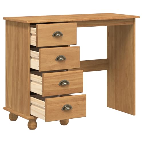 Rantry Schreibtisch 'ASKIM'mit Schubladen 95x40x75 cm Massivholz Kiefer PC Tisch Model4105448 von Rantry