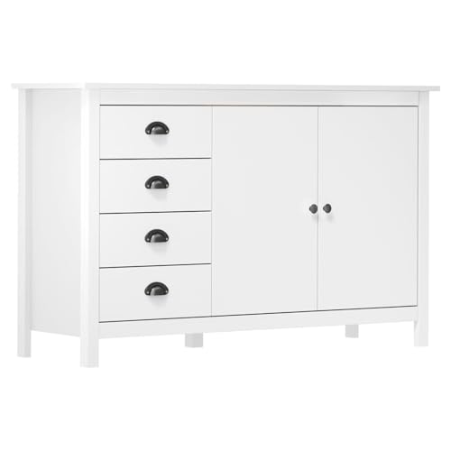 Rantry Sideboard Hill Weiß 130x40x80 cm Massivholz Kiefer Anrichte Model288932 von Rantry