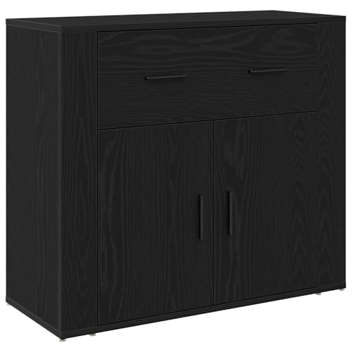 Rantry Sideboard Schwarz Eiche 80x33x70 cm Holzwerkstoff Schrank Wohnzimmer Model862801 von Rantry