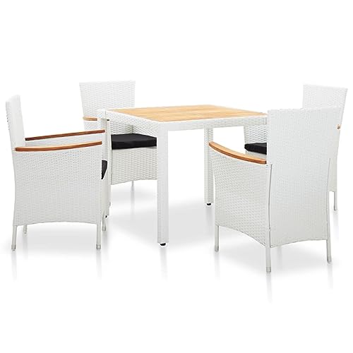 Rantry Sitzgruppe 5-TLG. Gartenmöbel Set Garten Essgruppe Gartengarnitur Möbel Sitzgarnitur Essgruppe Gartentisch Gartenstuhl Gartenset Gartenmöbel Terrassemöbel Poly Rattan Weiß von Rantry