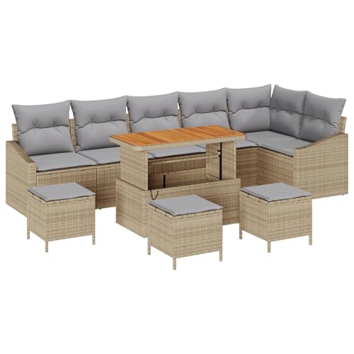Rantry Sofa Im Freien Lounge Möbel Outdoor 10-teilige Garten Sofa Set mit Kissen Beige Poly Rattan Akazie Rantry Sofa Im Freien Lounge Möbel Outdoor 10-teilige Garten Sofa Set mit Kissen Beige Poly Rattan Akazie von Rantry